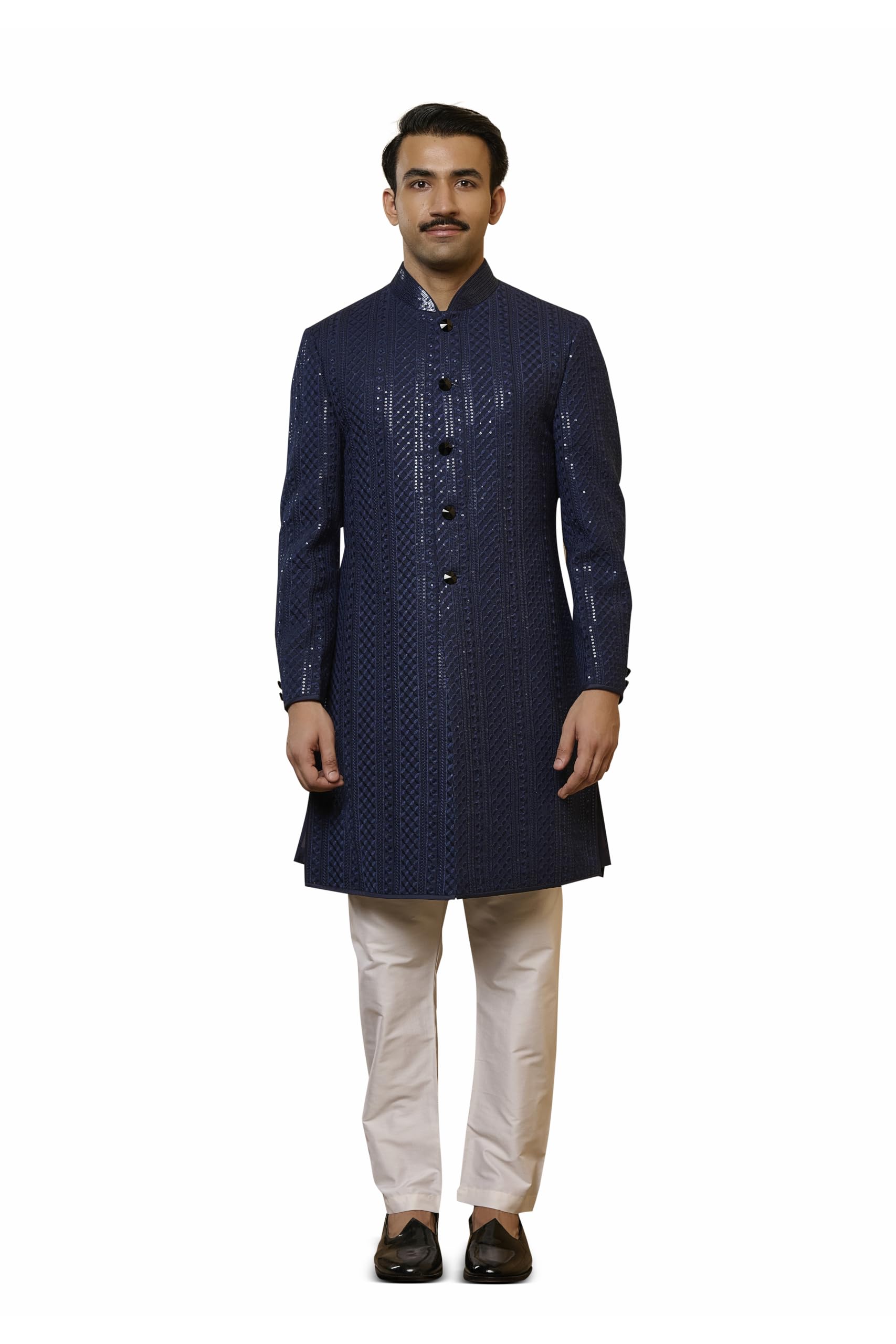 tasva Navy Blue Dori And Zardozi Embroidered Sherwani-picture-46