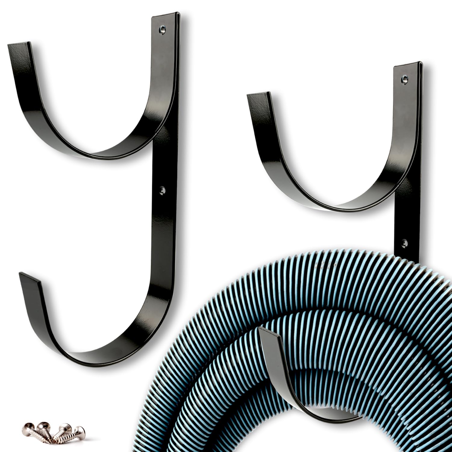 2 Stück Set breite Pool Stange Kleiderbügel Heavy Duty Black Aluminium Holder with Screws Pool Hose Hangers Perfect Hooks for Swimming Pool Telescopic Poles Vacuum Hose Skimmer Nets Brushes Garden