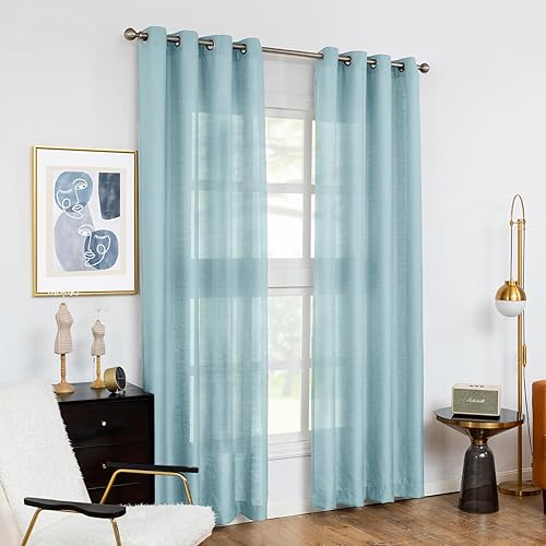 Miniatura 9 de Melodieux - Cortinas semitraslúcidas azules de 84 pulgadas de largo para sala de estar y dormitorio, de lino con ojales, 52 por 84 pulgadas (2