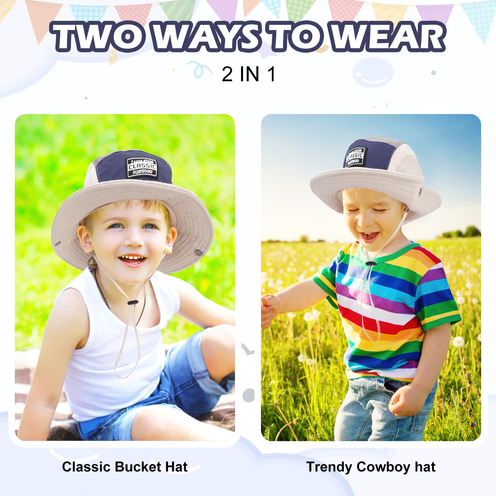 TAGVO Chapeau de Soleil Enfant, Protection UPF50, Séchage Rapide, Chapeau de Pêcheur Ajustable pour Enfants de 2 à 6 Ans
