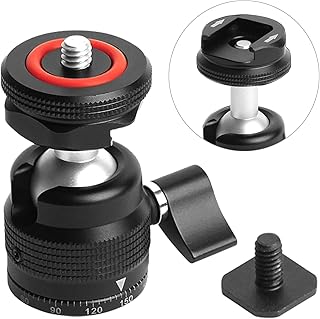 MOSHUSO 2 in 1 Mini Ball Head Mount with Cold Shoe Mount Adapter Swivel Base, for Microphone LED Light Monopod Vlog, for Vlogging Vlog for Action Camera, Smartphone, Camera