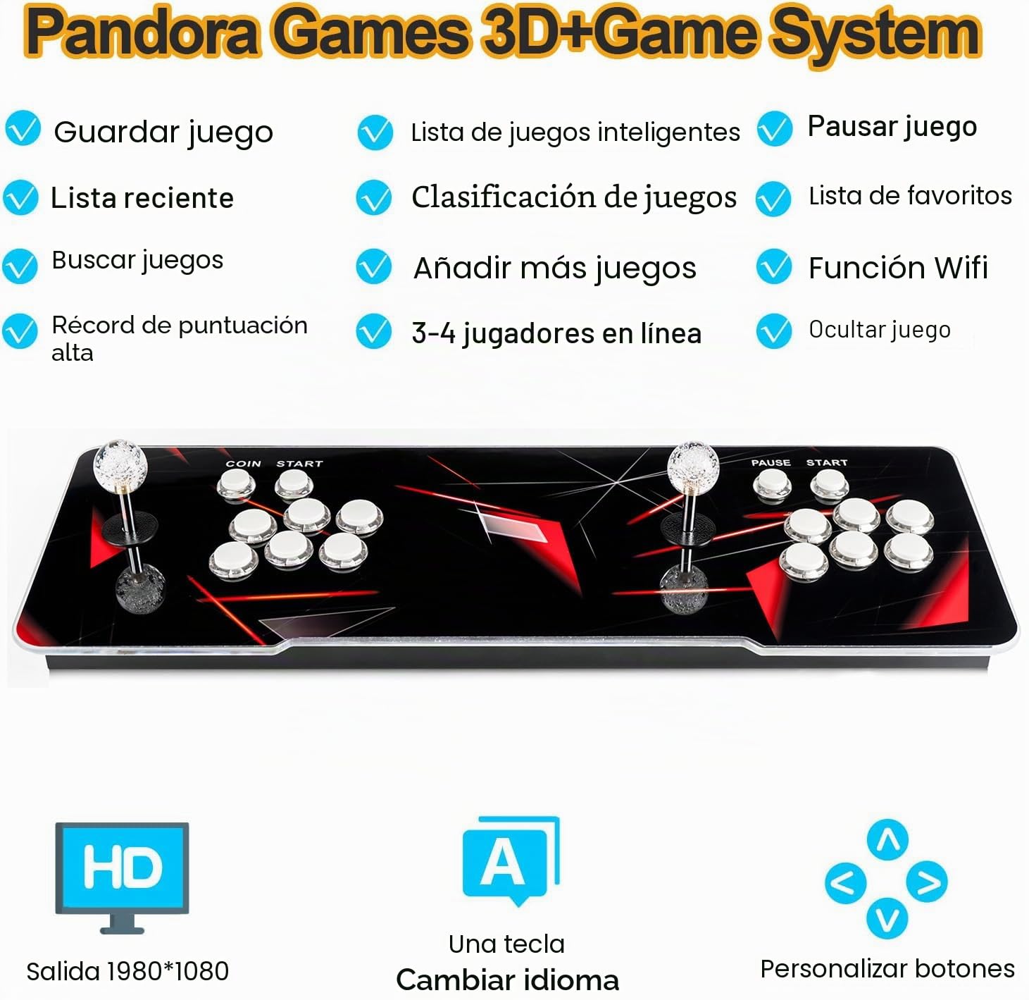 【 35000 juegos en 1 】 70S Caja de Pandora, consola de juegos arcade, máquina de juegos retro para PC y TV de casa, 2-4 jugadores, 1280X720, compatible con 3D, buscar/ocultar/guardar/cargar
