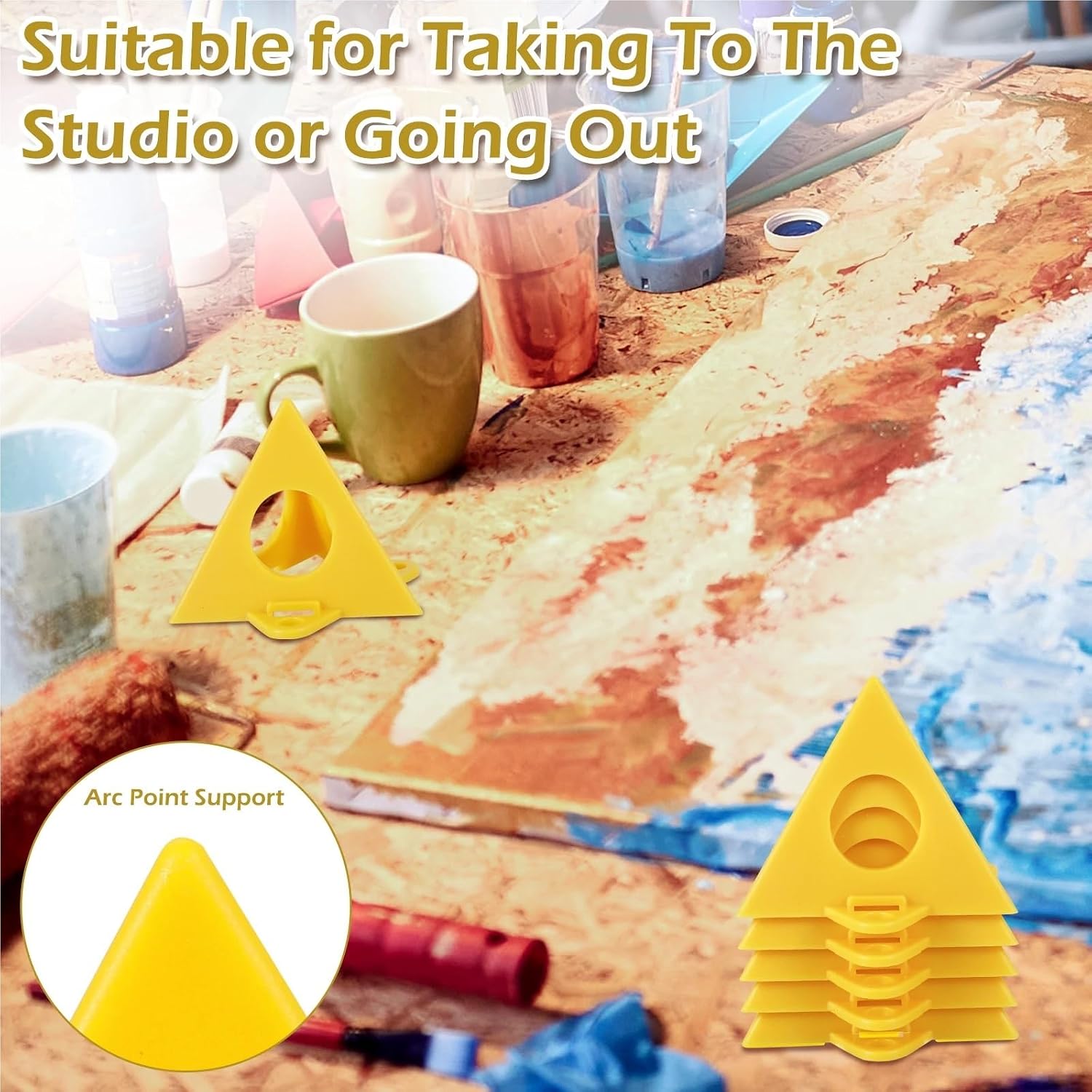 Painters Cone Stands 100Pcs Pyramid Painting Stands Plastic Mini Cone Paint Reusable Triangle Set Canvas Support for Cabinet and Door Risers Support(Yellow)
