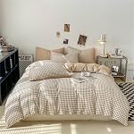 Housse de couette Nayoroom vichy taille reine, marron, à carreaux, couverture de confort, ensemble de literie de ferme, 3 pièces, douce, respirante, en microfibre lavée, cadeaux pour femmes et hommes