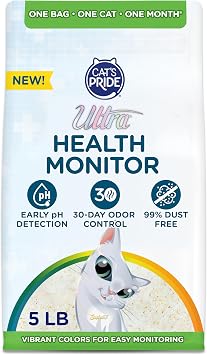 Cats Pride Ultra Health Monitor Cat Litter, Unscented Micro Crystals 5 LB Bag Color Changing pH Indicator for Feline Health Tracking, 30-Day Odor Control, Dust Free and 60% Lighter