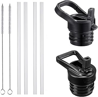 Vmini Straw Lid, Included Straws and Brushes, Compatible with Hydro Flask Standard Mouth Water Bottle and More, Wide and Fixed Handle - Black