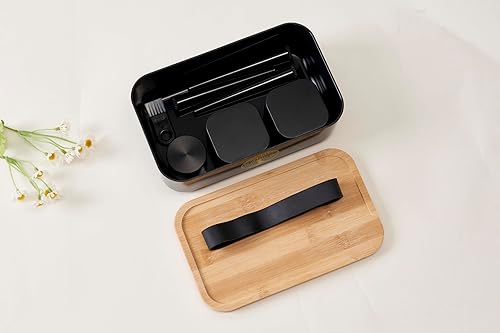 Miniatura 5 de Misecrisa Small Box with Bamboo Tray Portable Storage Box with Sealing Jar and Retractable Strap Decorative box Includes All Accessories