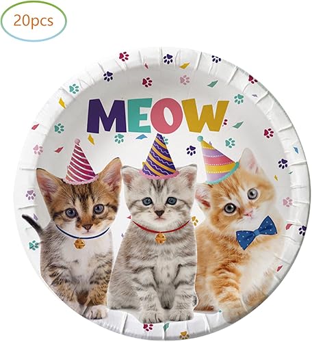 Miniatura 3 de Cat Party Supplies - Juego de vajilla de papel para gatito, platos y servilletas para fiesta de cumpleaños con temática de gato