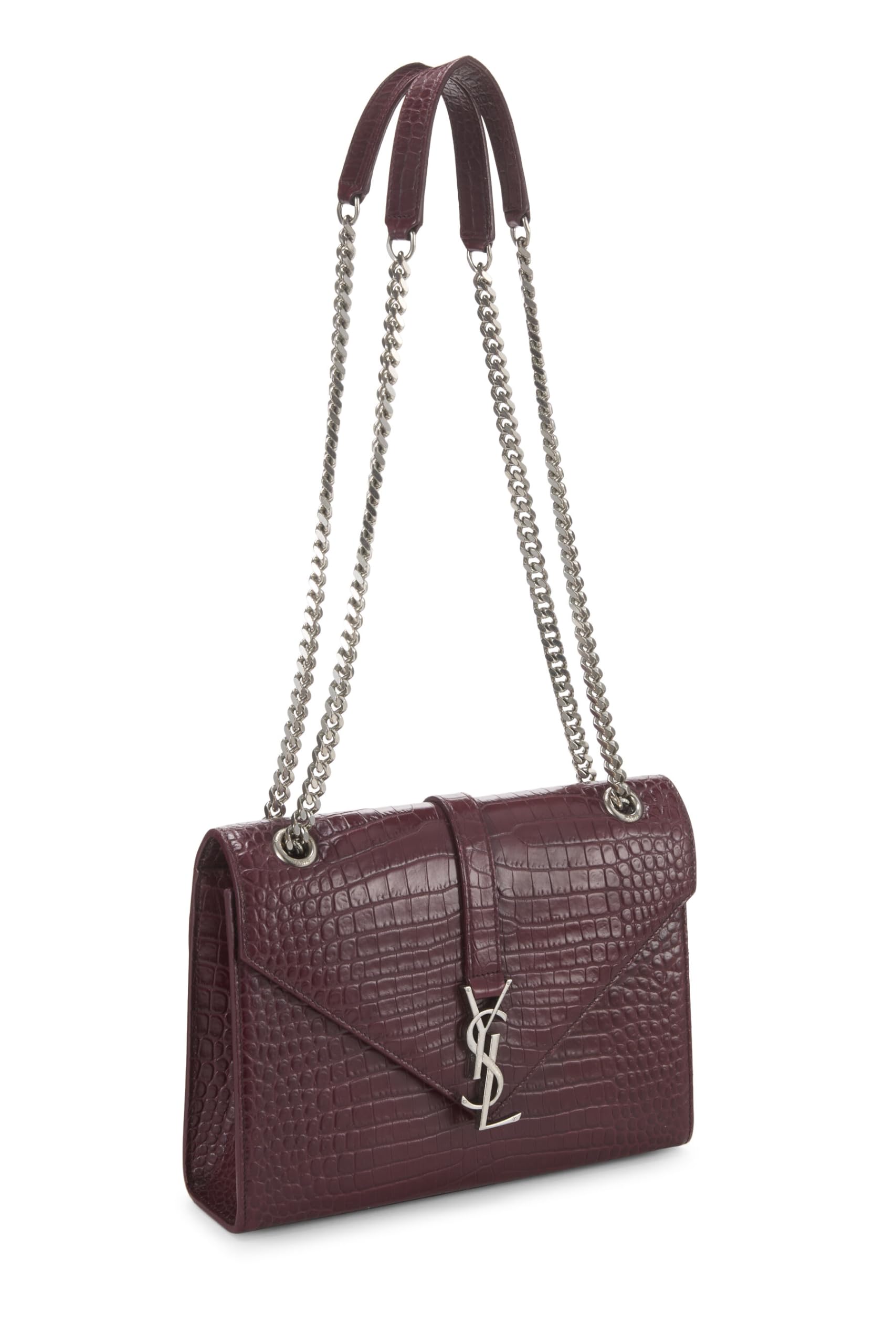 Yves Saint Laurent, Pre-Loved Burgundy Embossed Envelope Chain Shoulder Bag, Burgundy