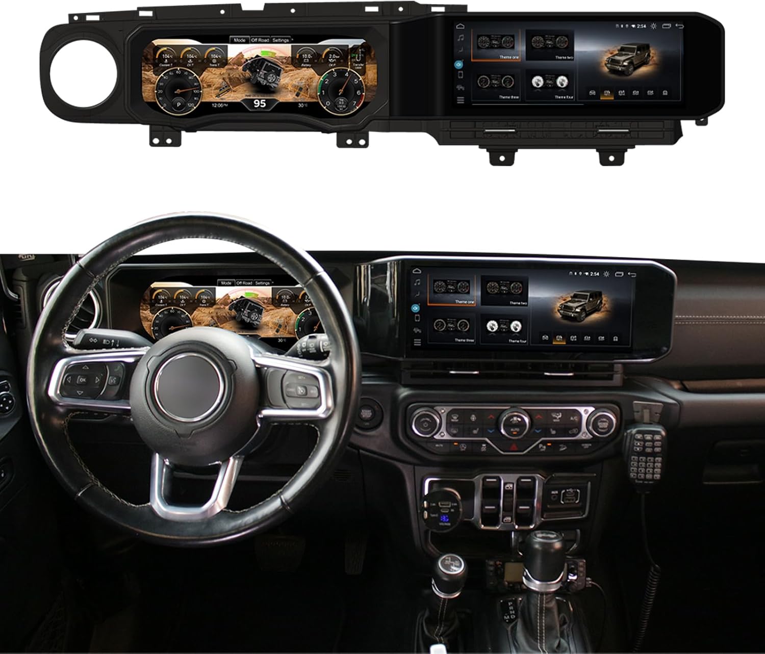 [8G+128G] Digital Instrument Cluster Display and Carplay Android Auto Car stereo for Jeep Wrangler JL 2018-2023,All-IN-ONE,Dual 12.3”HD Screen 2400*900,Non-Destructive Install,Build-in GPS/SWC(Black)