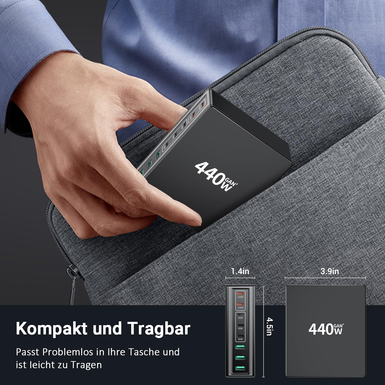 HSSNS Ładowarka USB-C wielokrotna: 440 W, 8 portów, szybka ładowarka z 5 USB-C i 3 USB-A, Dual-PD PPS USB zasilacz sieciowy do laptopa, MacBooka, iPada, iPhone 16/15/14, Samsung i wielu innych