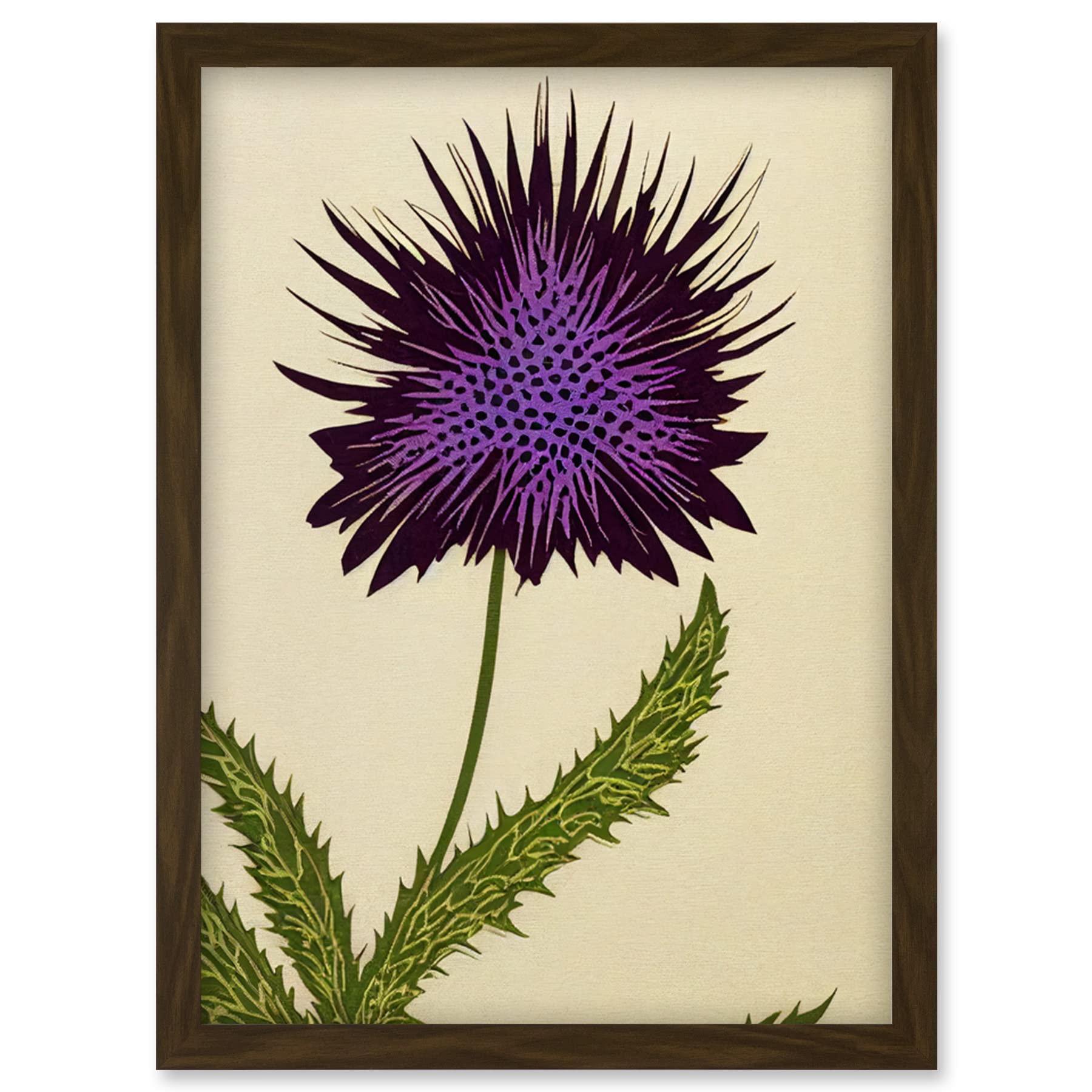 Scottish Thistle Flower Art Print - Stylized Modern Illustration - Framed Wall Art A4 - Artery8