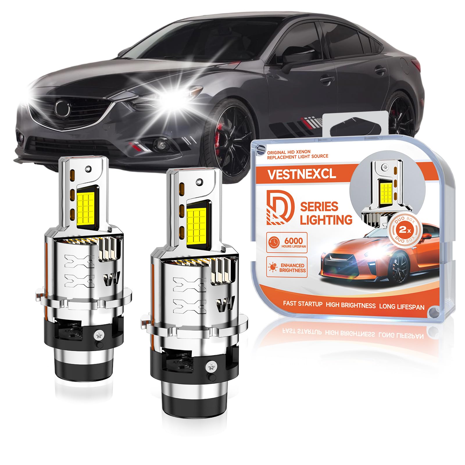 Photo 1 of VESTNEXCL D2S HID Bulbs Fit for Mazda CX9 CX7 Mazda 3 5 6 Miata MX5(low beam) 30000LM 6000K White, Dual-sided 30 Chips, Xenon HID Light Replacement, 800% Brightness, Pack of 2