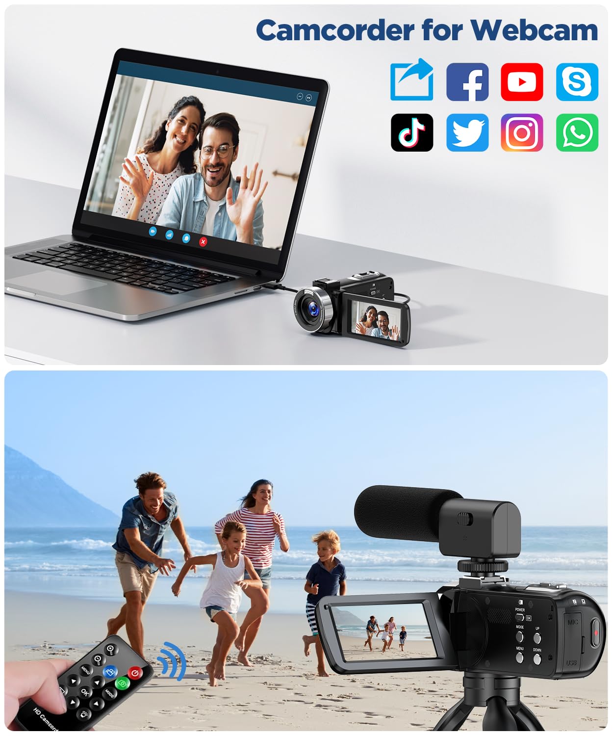 Videocamera 4K 42MP YouTube Fotocamera di Registrazione Video 18x Zoom Digitale 3 Pollici 270 ° Schermo Rotante Videocamera con Microfono, Telecomando, 2 Batterie, Copertura Obiettivo, Scheda SD 32GB