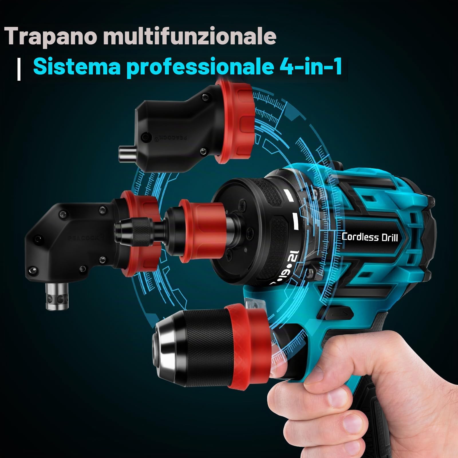 Set di trapano avvitatore a batteria compatibile con Makita 18 V, con 4 mandrini intercambiabili. Elettro utensile compatto e versatile per spazi limitati, ideale per hobbisti e professionisti