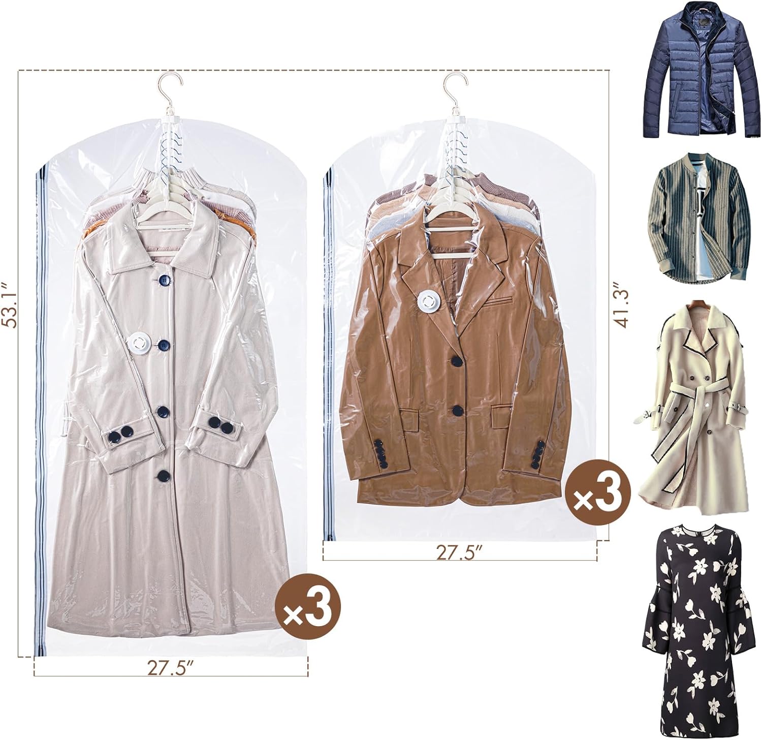 TAILI Hanging Vacuum Storage Bags Space Saver Bags, Vacuum Sealer Bags for Clothing, Suits and Jackets, Closet Organizers and Storage, (3 Long, 3 Short) Clear - Image 2