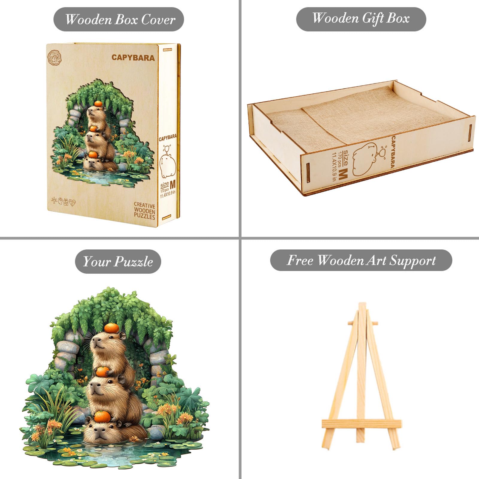 Holzpuzzle Für Erwachsene & Kinder – Capybara Design, 170 Teile In Holzbox