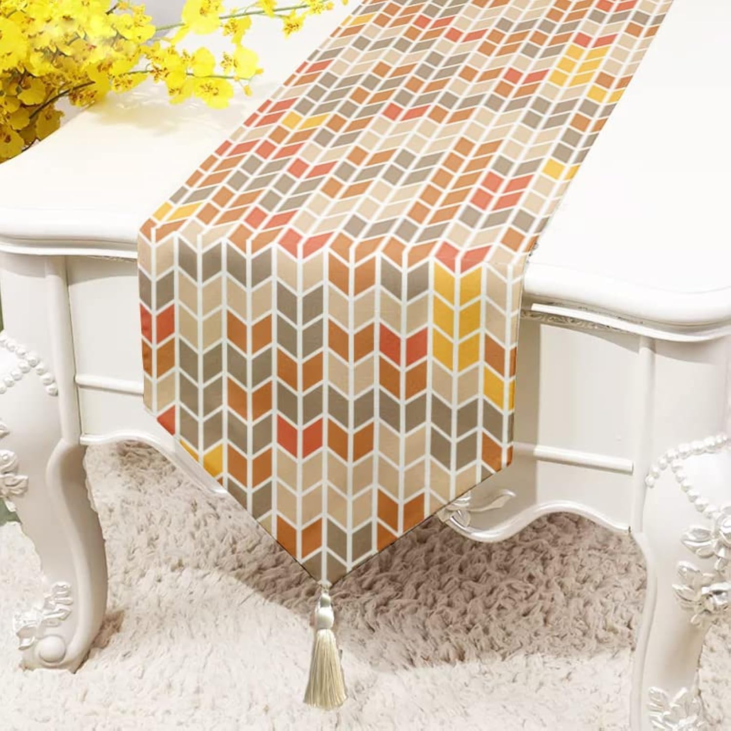 BRICK HOME Table Runner - Geometric Peach Design -11
