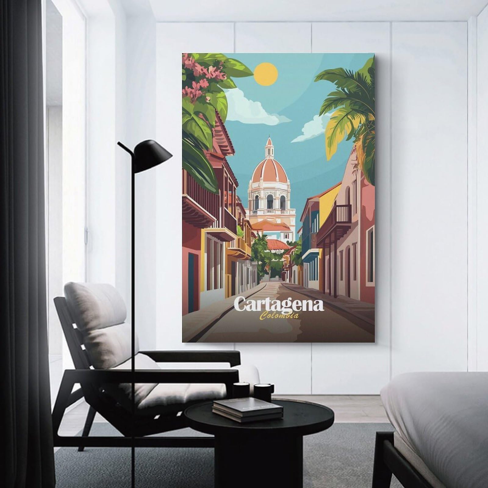 Junmoney Hanging Wall Art Cartagena, Colombia Street Scene, 08x12inch(20x30cm), for Wall Displays, Bedrooms Or Room Updates, Wall Decor Suited to Curated Displays