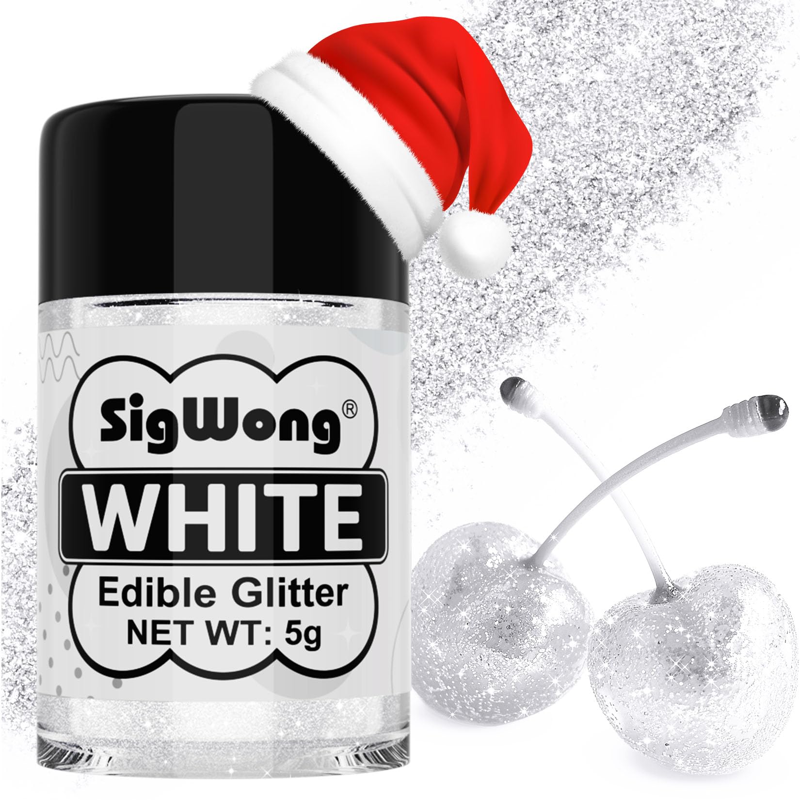White Edible Glitter - 5g Food Grade Cake Decorating Shimmering Glitter, Edible Sprinkle Luster Dust for Drinks, Chocolates, Fondant, Strawberries, Cupcakes, Candy, Christmas Cookie - Vegan