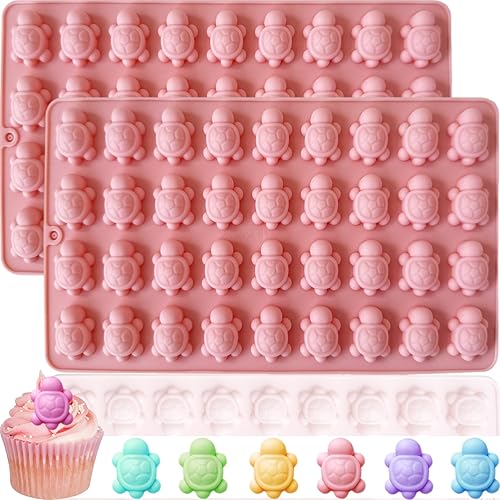 Paquete de 2 mini moldes de silicona de tortuga para chocolate, 72 cavidades de tortugas marinas de chocolate, moldes de caramelo de tortuga, cubo