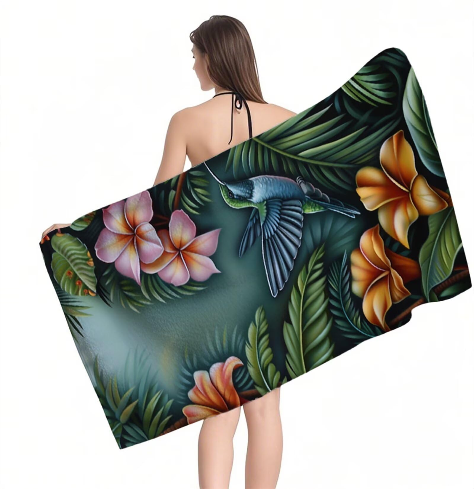 Ręcznik z mikrofibry, kwiaty, ręcznik plażowy XXL, 220 x 100 cm, chłonny i szybkoschnący ręcznik do sauny z gumką, antypoślizgowy, do łazienki, na podróż, do pływania, Y1-950