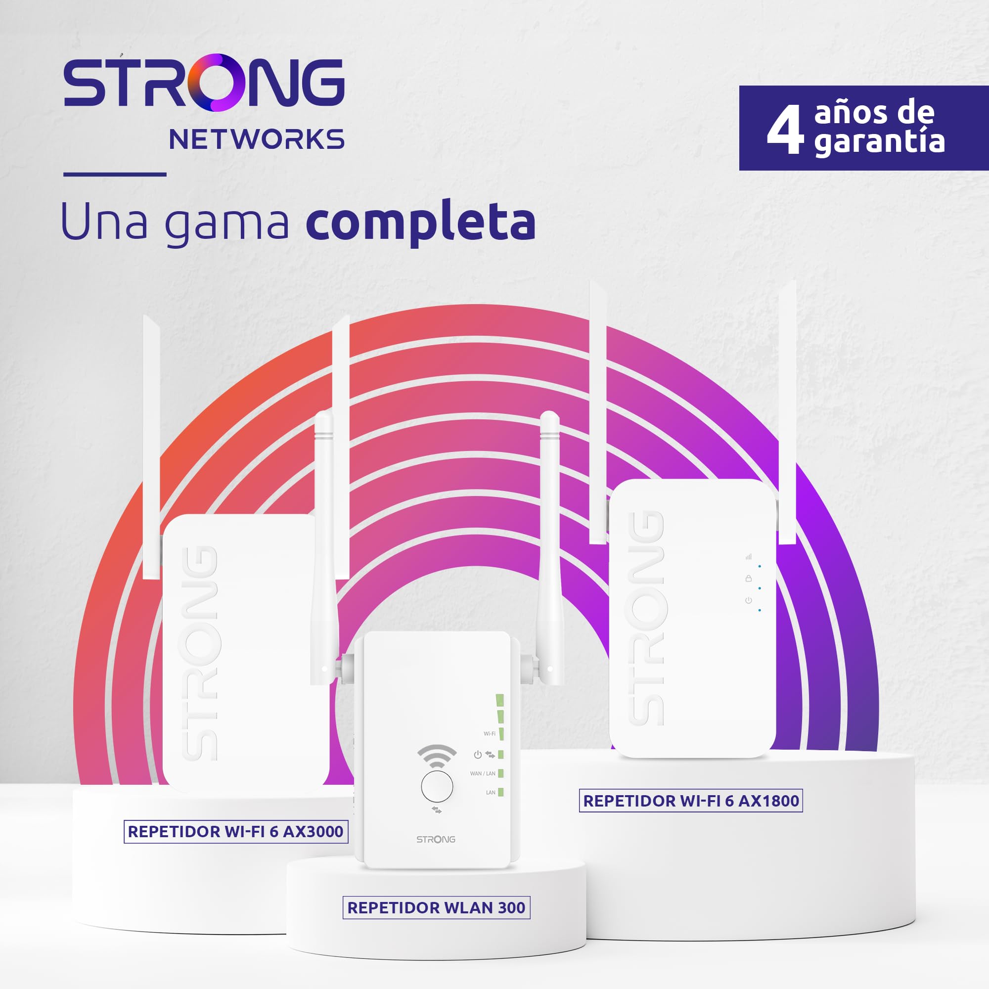 Strong - WiFi Amplificador - Repetidor WiFi 6 AX1800 Mbps - Compatible con Box/Router - 1 Puerto Gigabit Ethernet WAN/LAN- Doble Banda 2,4 GHz + 5 GHz - 2 Antenas Externas - Blanco