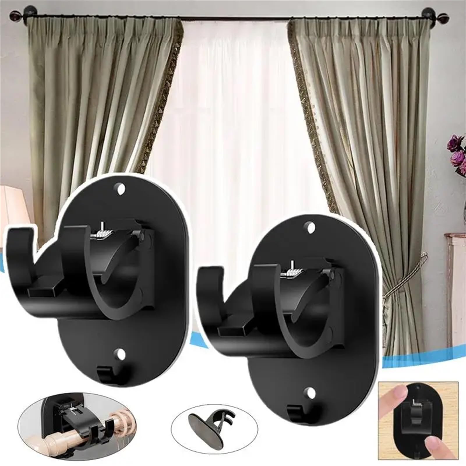 Lot de 10 supports de tringle à rideaux auto-adhésifs robustes pour salle de bain, chambre à coucher (blanc)