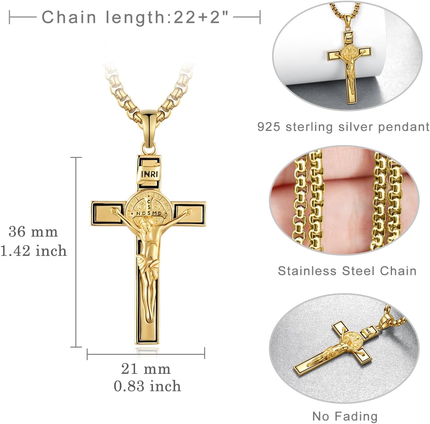 St Benedict Crucifix Necklace S925 Sterling Silver Crucifix Necklace Religious Jewelry Gifts for Men Women - Image 4