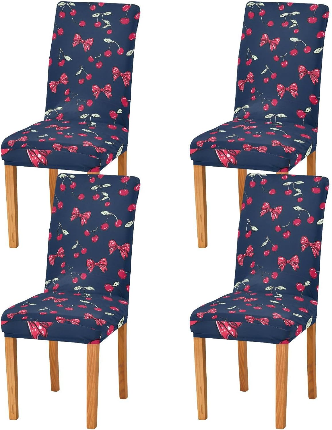 ALAZA Chair Covers for Dining Room, Cherry Red Polka Dot Bow Pattern Stretch Chair Cover Sets Chair Protector Removable Washable for Ktichen Restaurant Hotel