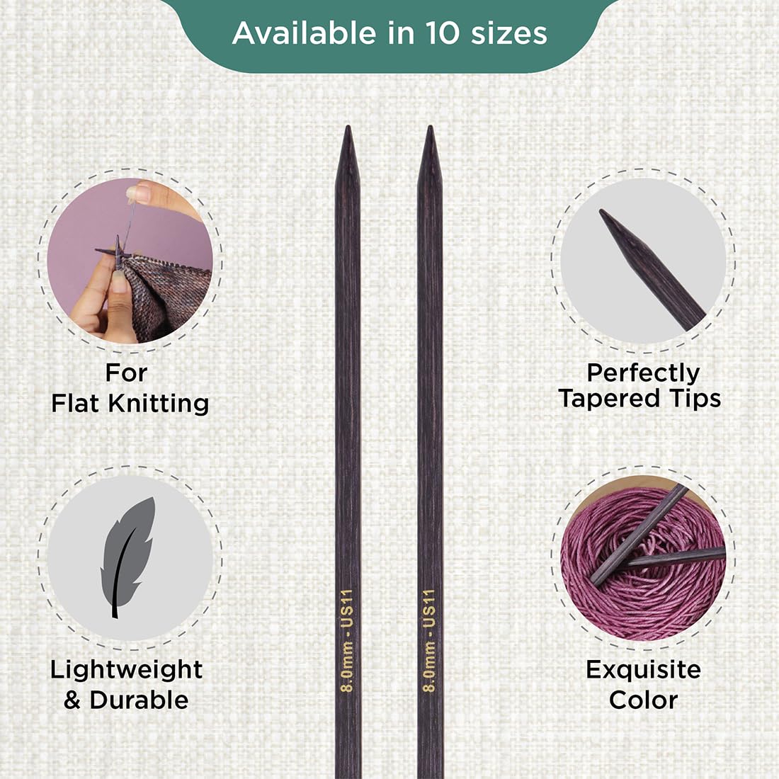 KnitPro J’Adore Cubics Single Pointed Needles 14" (35cm), Lavender, 8.00mm - Image 3