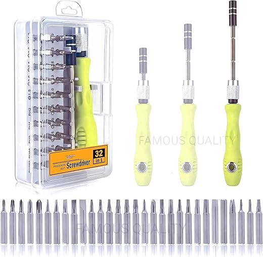 Famous Quality ® Screwdriver Sets 32 in 1 for Tool Kit with Flexible Extension Bar and Organizer Case for Laptop