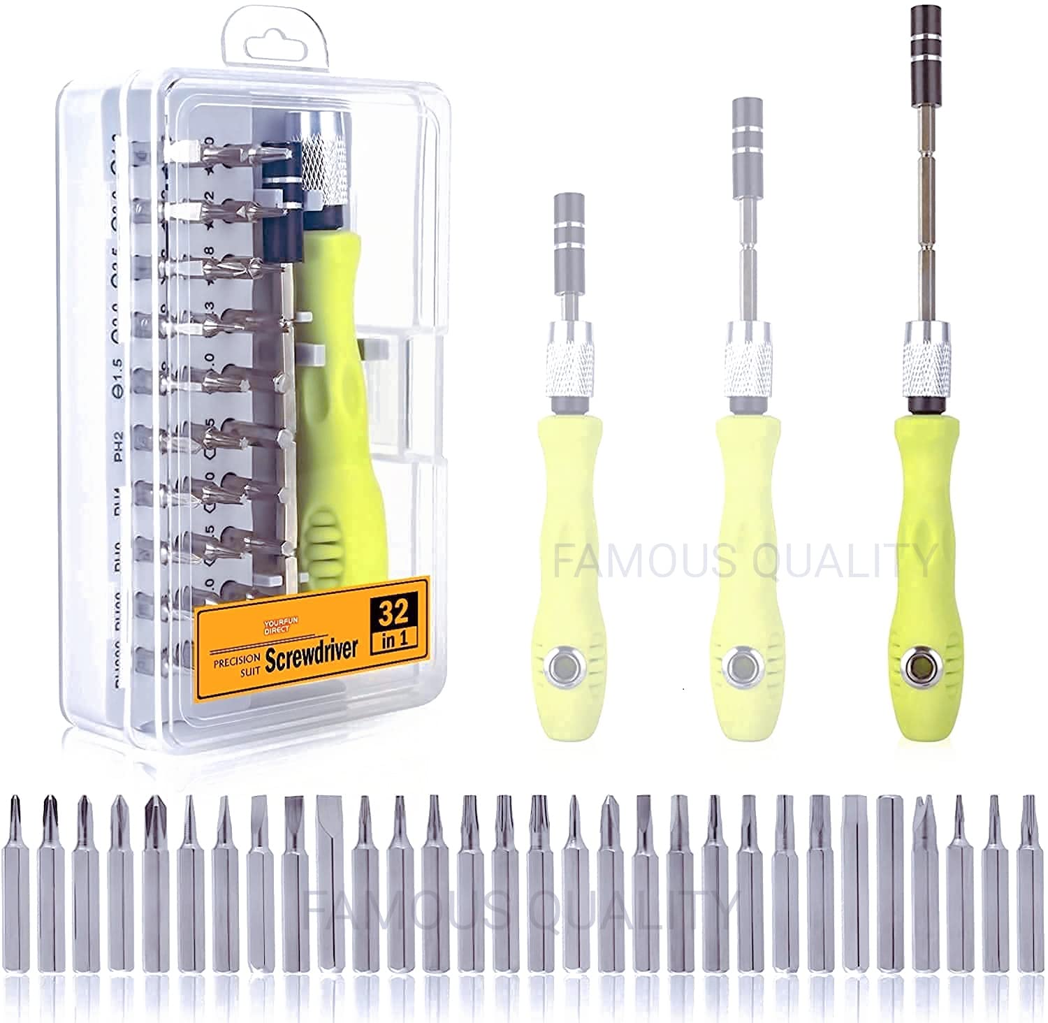 Famous Quality ® Screwdriver Sets 32 in 1 for Tool Kit with Flexible Extension Bar and Organizer Case for Laptop; Computer; Phone; iPhone; Electronic Repair ( Multicolor )