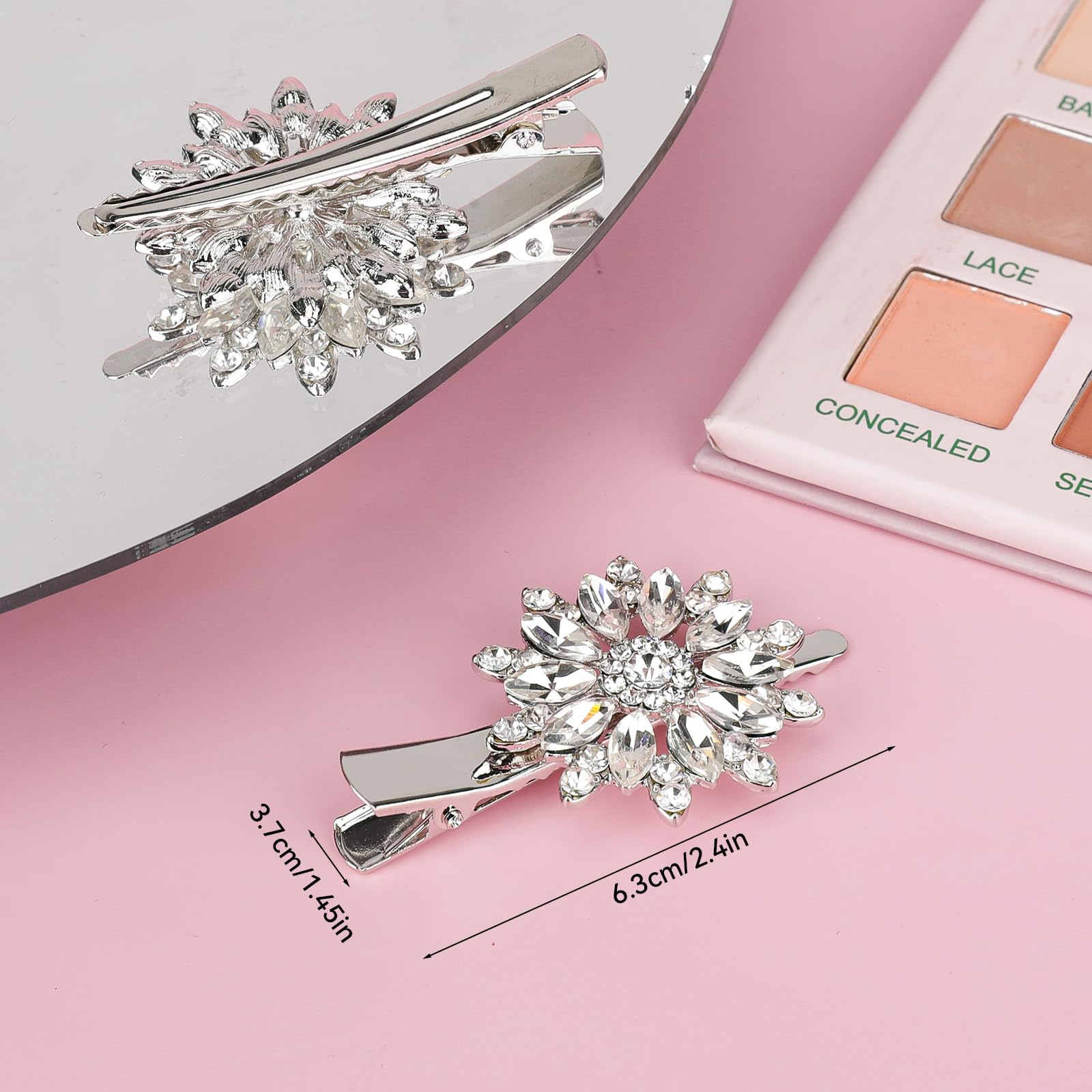 2PCS Crystal Rhinestone Flower Hair Clip Bling Accessories for Women Bride Bridesmaid French Hairpins Fancy Barrettes Hair Jewelry - Image 3