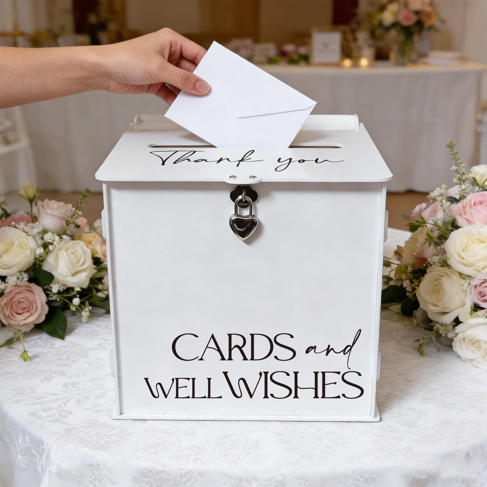 Białe akrylowe pudełko na karty z zamkiem i przegródką, eleganckie pudełka na karty ślubne na przyjęcie, ślub, urodziny, baby shower, stylowa dekoracja stołu