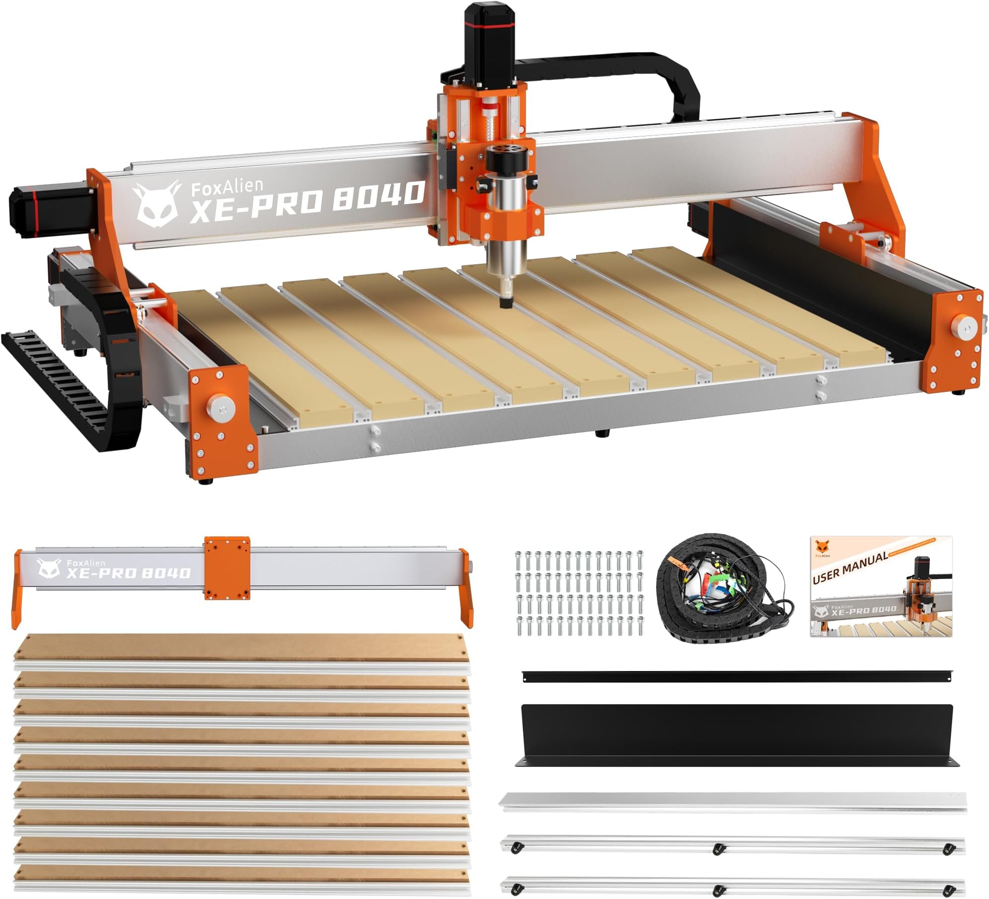 - FoxAlien XE-PRO 8040 X-axis Extension Kit with Upgraded Hybrid Spoilboard Worktable, Compatible with XE-PRO CNC Router Machine