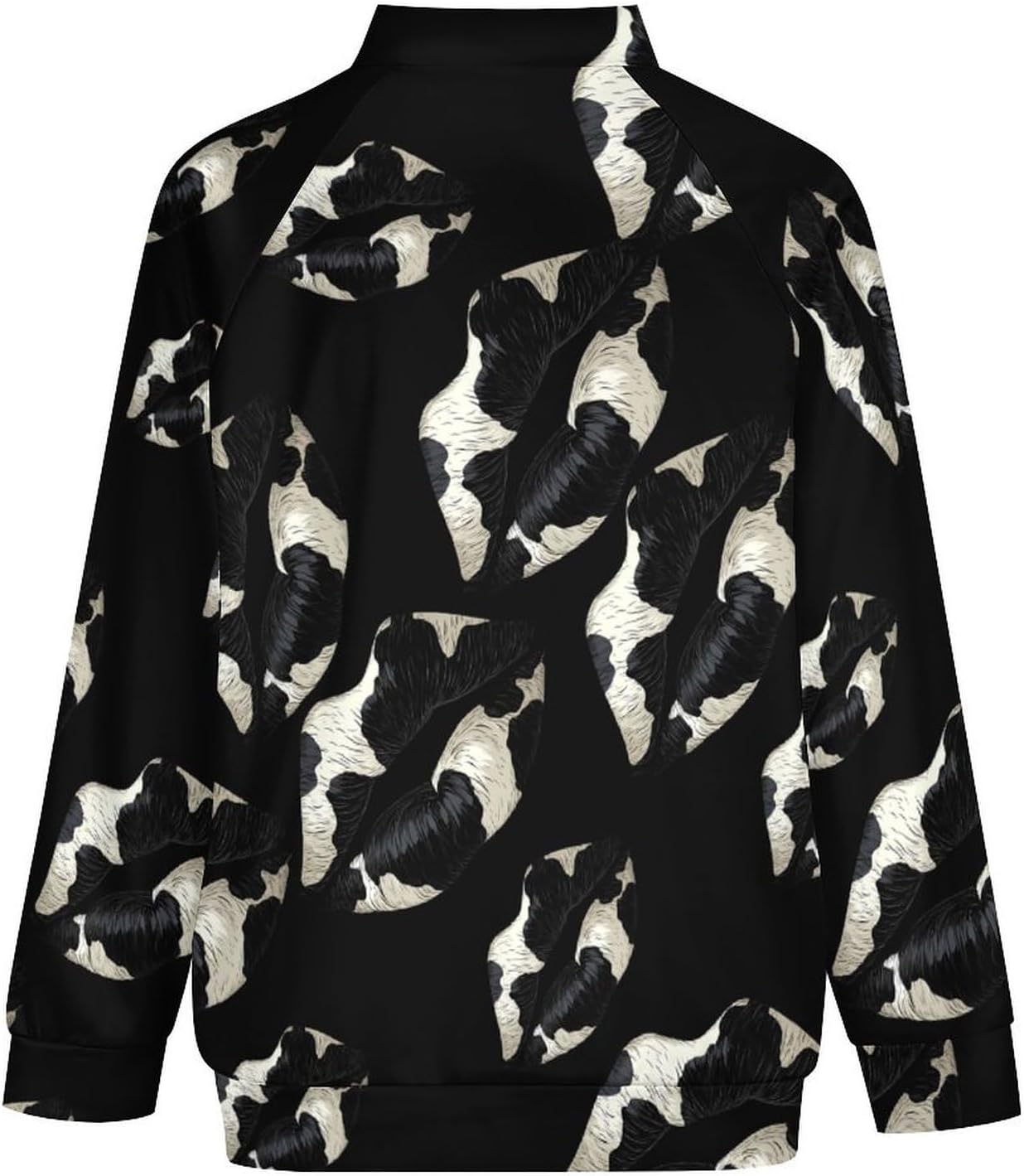 Black White Kiss Lips Men's Zip Up Sweatshirt Casual Sweater Jackets Long Sleeve Tops Lightweight Coat