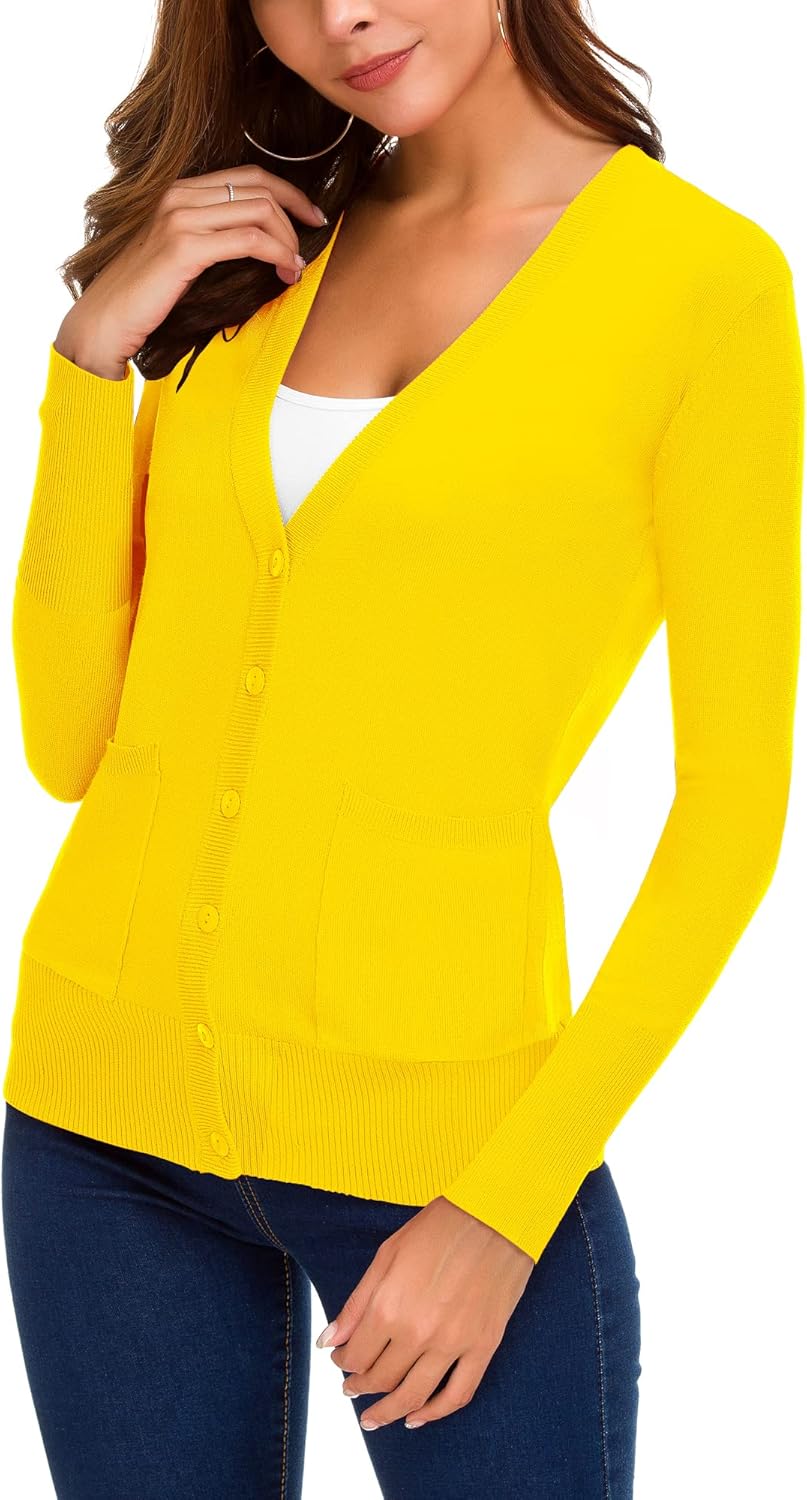 EXCHIC Women's Lightweight Long Sleeve Cardigan Sweaters Classic Button Open Front Knit Sweater with Pockets - Image 5