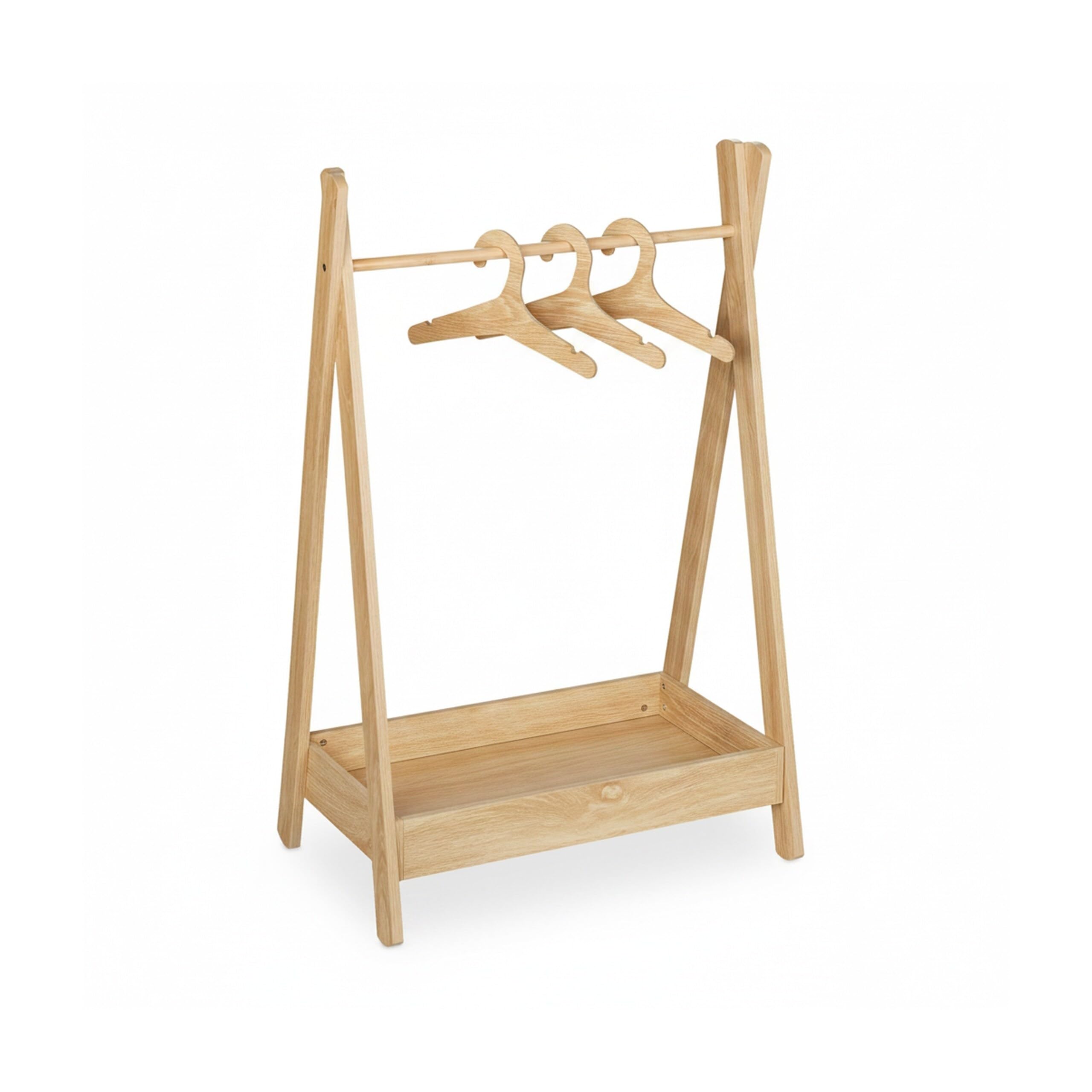 Relaxdays Perchero Infantil, Burro Ropa Niños, 98,5 x 62 x 40 cm, 3 Perchas, con Barra y Estante Zapatero, Natural