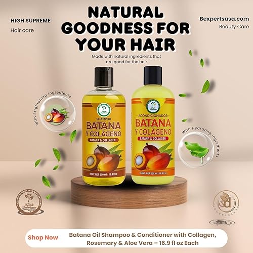 Miniatura 4 de Champú de aceite Batana con colágeno, romero y aloe vera y acondicionador Combo  16.9 onzas líquidas cada uno  Combo nutritivo e hidratante  Sin