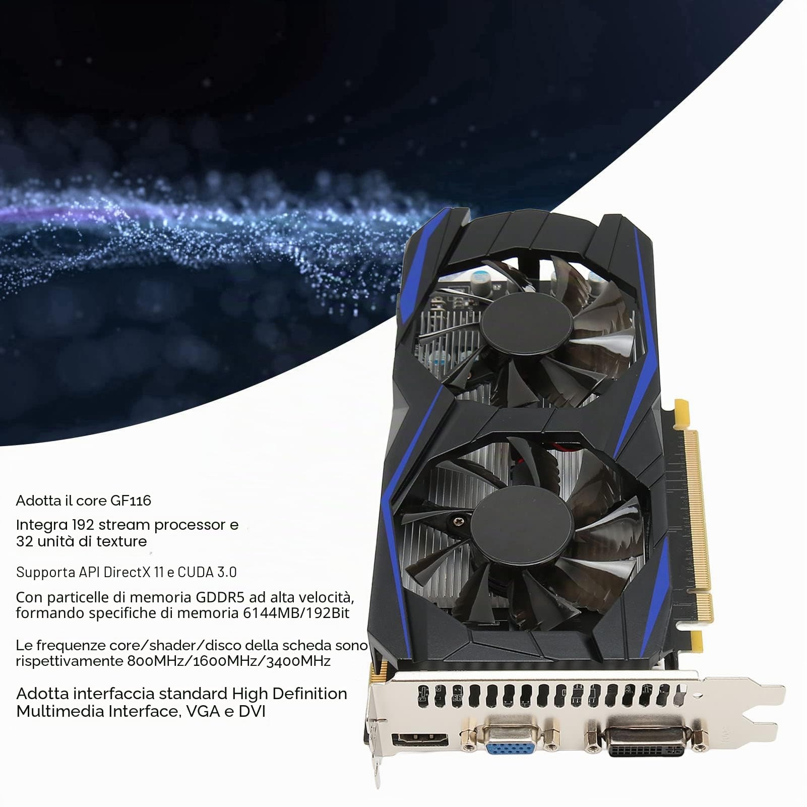 - Scheda grafica da gioco da 6 GB, scheda video GDDR5 a 192 bit con doppia ventola, interfaccia HDMI VGA DVI per computer desktop e gaming GPU (GTX550Ti 6 GB)