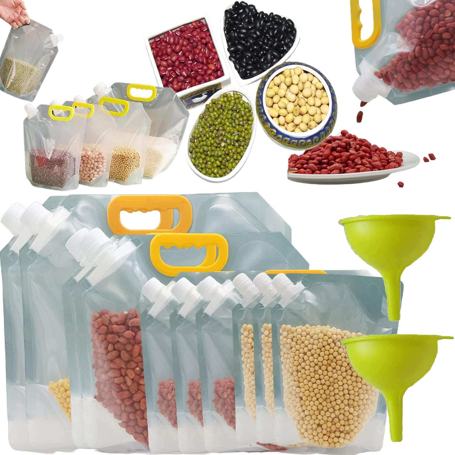 Stand Up Food Storage Pouches, Reusable Clear Grain Storage