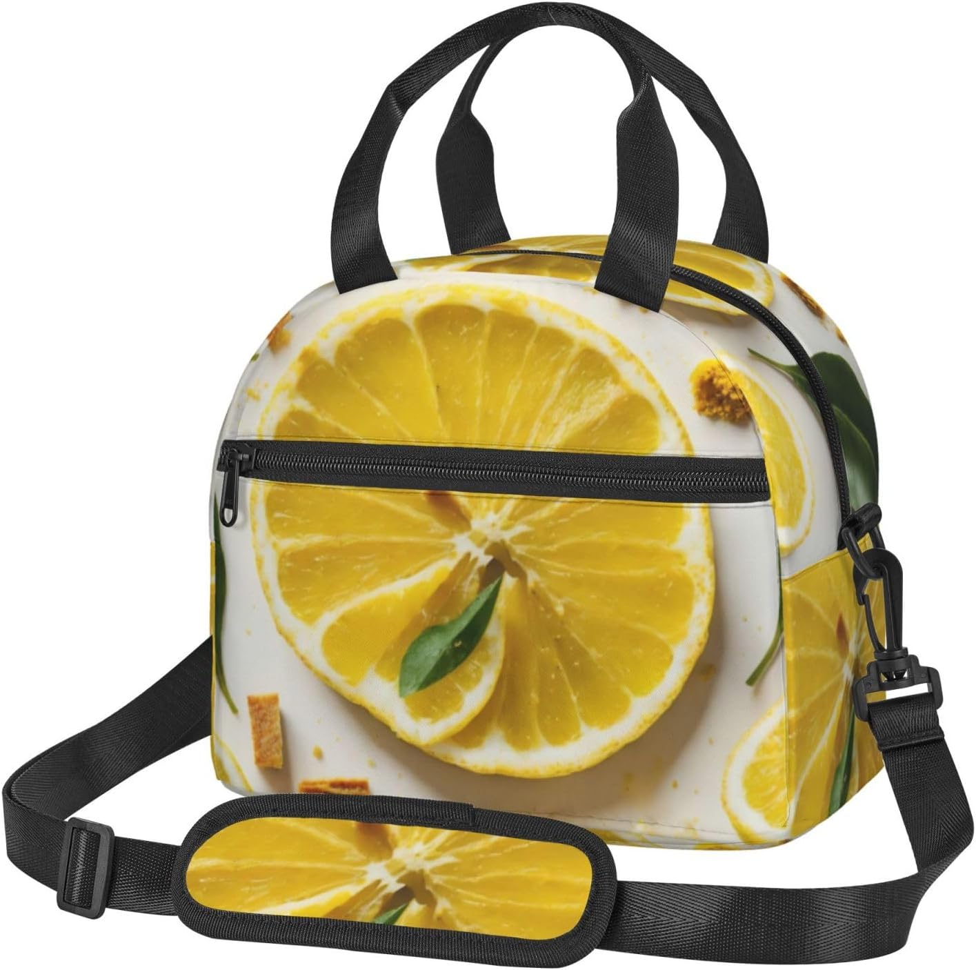 Yellow Lemon Print Reusable Lunch Bag Insulated Lunch Boxes for Office Work Picnic Tote Bag Adjustable