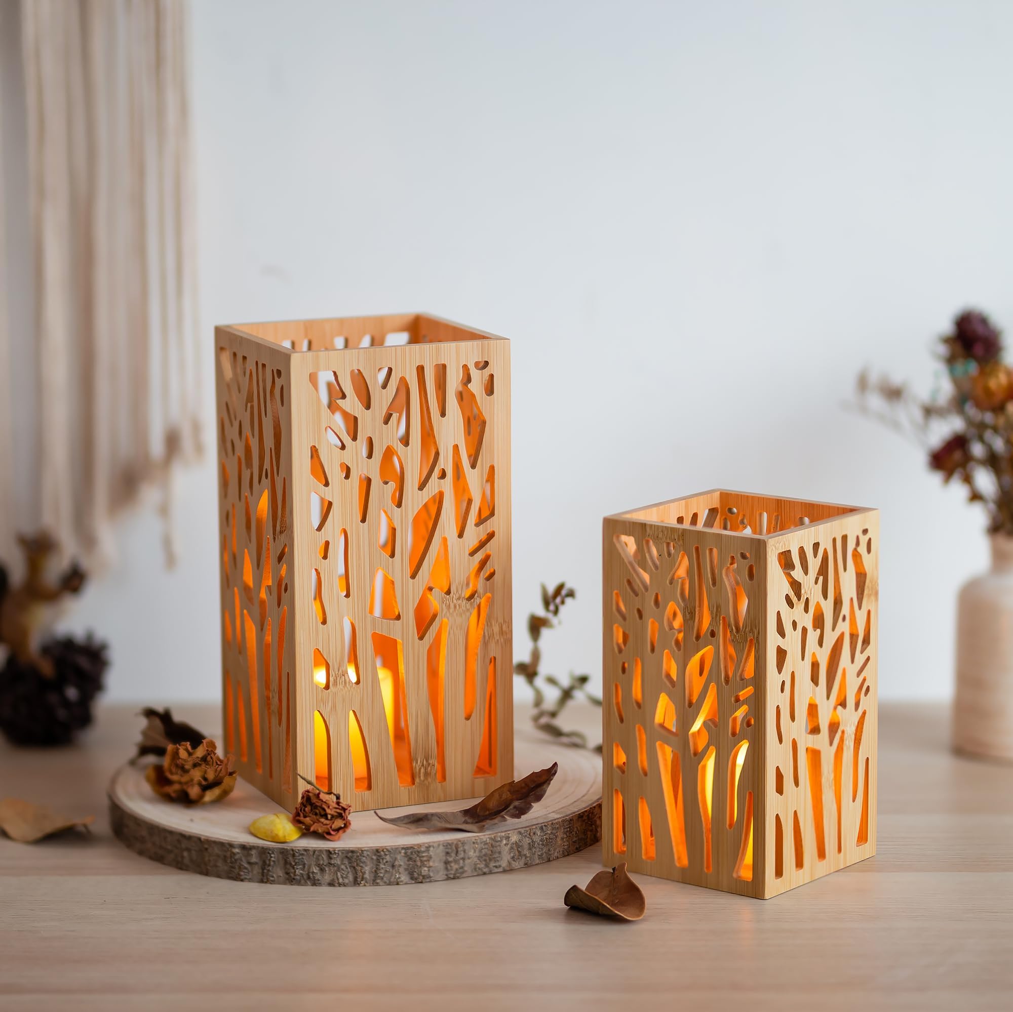 Amazon.de: Romadedi Bambus Dekorative Kerze Laterne - 2er Set Boho Windlicht  Orientalische Kerzenhalter fr Stumpenkerzen Outdoor Tischdeko Wohnzimmer  Bad Kamin Hochzeit Deko Weihnachten
