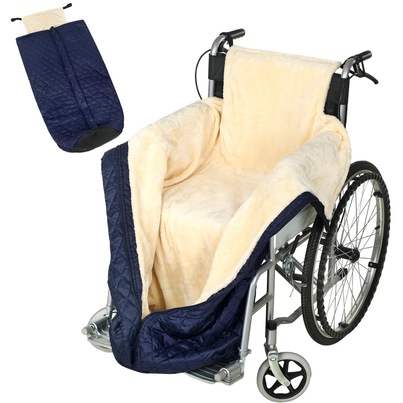 Peryiter Wheelchair Blanket with Zipper Lightweight Cosy Fleece Lined Wheelchair Cover Warm Waterproof Cozy Lap Blanket for Wheelchair Adults Elderly Leg and Lower Body, 25.5 Inches x 51 Inches, Blue