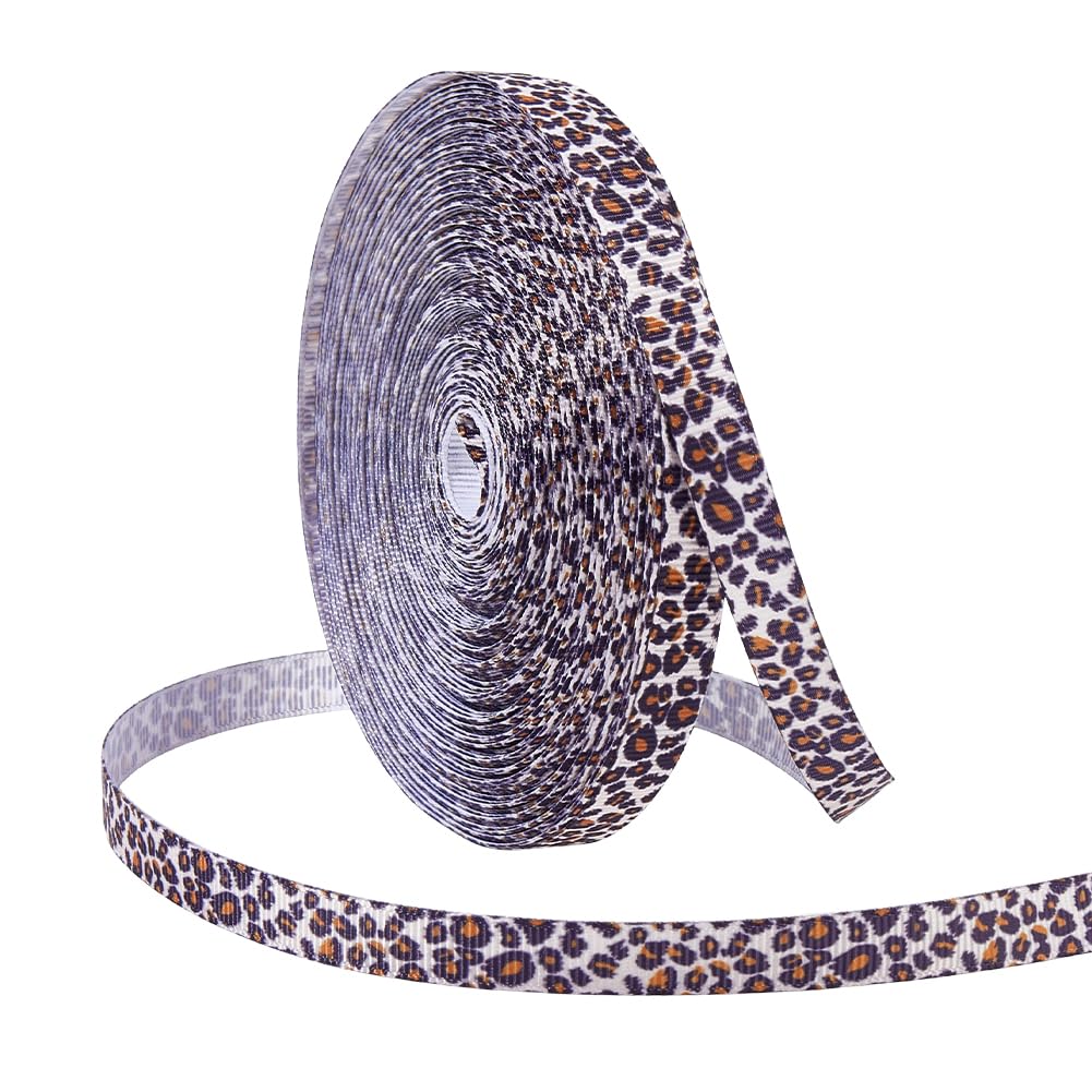 NBEADS 1 Roll 25 Yards/22.86m Leopard Print Ribbon, 10mm Wide Grosgrain Wired Edge Ribbon Animal Print Ribbon for Wrapping Party Decoration Hair Bows Garment Accessories, Seashell Color