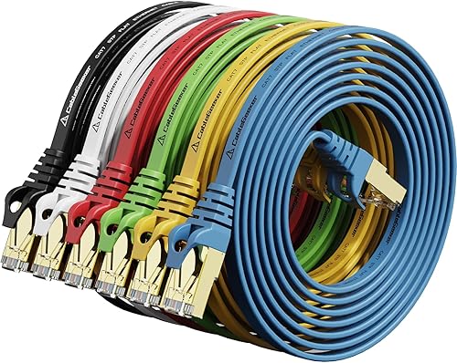 Cable Ethernet blindado Cat 7 de 5 pies, paquete de 6 cables de conexión Ethernet planos Cat7, cable de Internet para módem, router, LAN,