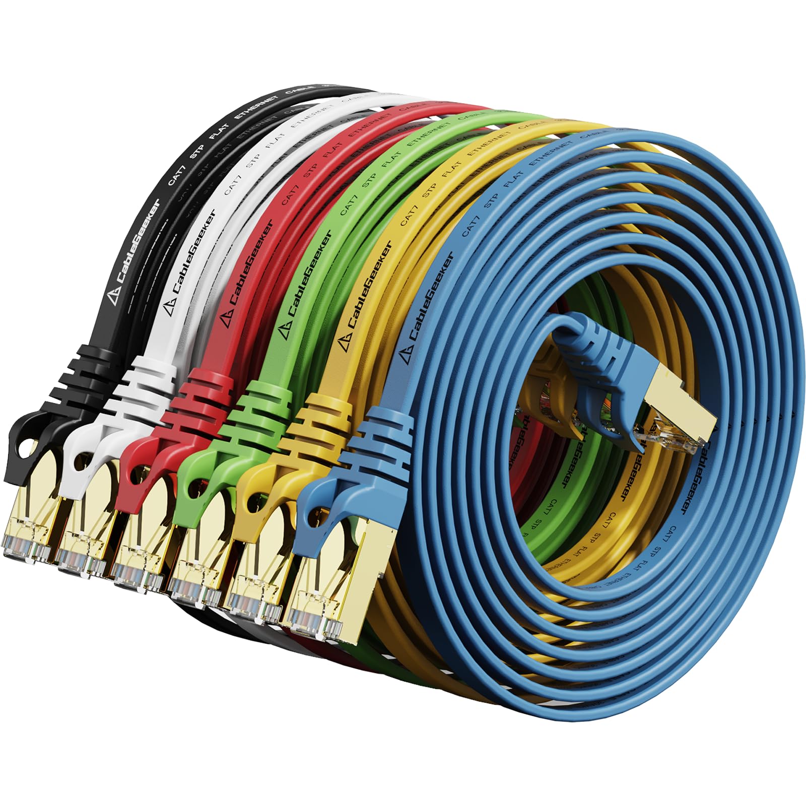 Cat 7 Shielded Ethernet Cable 5 ft 6 Pack (Highest Speed Cable) Cat7 Flat Ethernet Patch Cables - Internet Cable for Modem, Router, LAN, Computer - Compatible with Cat 5e，Cat 6 Network