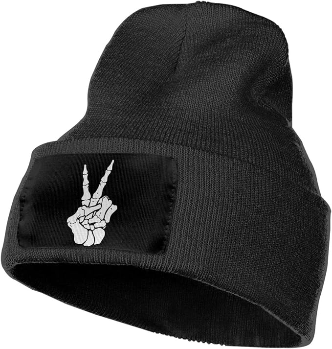 Gothic Skull Rose Beanie Hat - Embroidered Black Acrylic Knit Cap For Men & Women, Warm Winter Goth Accessory