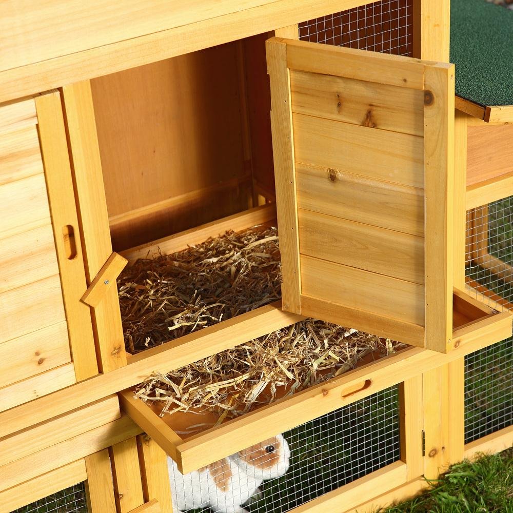 Melko® - Conigliera XXL per piccolo animale domestico con recinto, ca.215 x 73 x 100 cm, in legno, incl.2 rampe + 2 cassetti